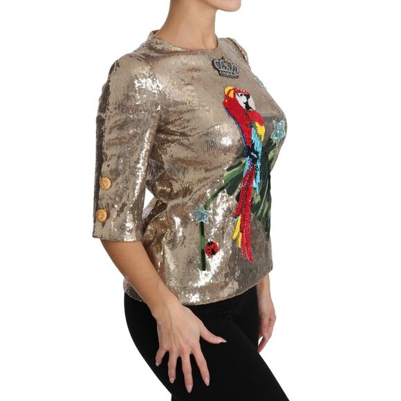 Dolce & Gabbana Sequin Parrot Embroidered Top Women Gold Tops & T-Shirts - Picture 5 of 6